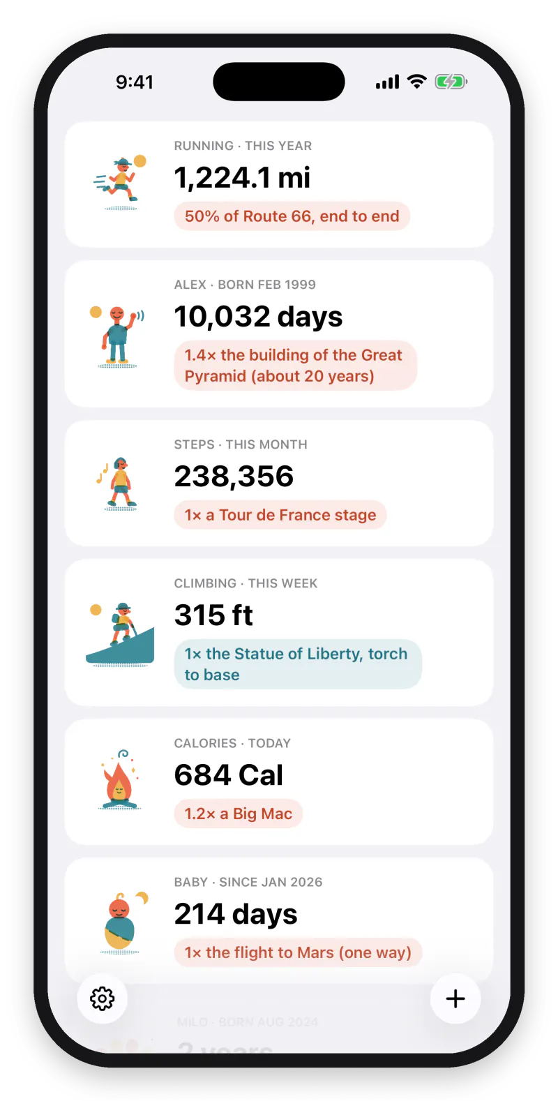 Humblebrag on iPhone showing 10,032 days and the comparisons it equals